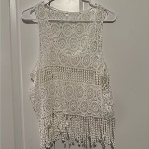Boho chic white crouched feminine top. (blue shirt not included.)